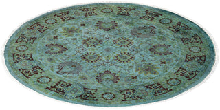 Modern Overdyed Hand Knotted Wool Blue Round Area Rug 4' 1" x 4' 1"