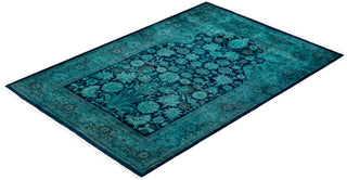 Modern Overdyed Hand Knotted Wool Blue Area Rug 4' 2" x 6' 2"