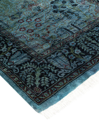 Modern Overdyed Hand Knotted Wool Blue Runner 2' 6" x 12' 5"