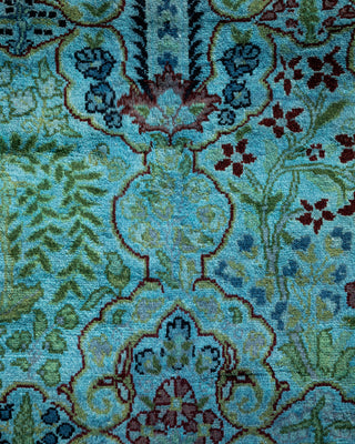 Contemporary Hand Knotted Overdyed Blue Runner 2' 6" x 12' 5"