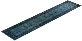 Modern Overdyed Hand Knotted Wool Blue Runner 2' 6" x 12' 5"