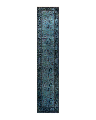 Contemporary Fine Vibrance Blue Wool Area Rug 2' 6" x 12' 5"