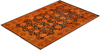 Modern Overdyed Hand Knotted Wool Orange Area Rug 4' 1" x 6' 1"