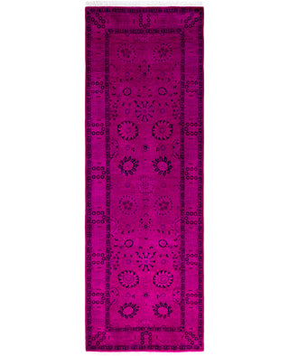 Contemporary Overdyed Wool Hand Knotted Pink Runner 3' 2" x 9' 1"