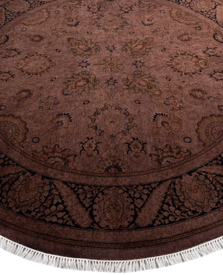 Contemporary Overdyed Wool Hand Knotted Brown Round Area Rug 6' 1" x 6' 1"