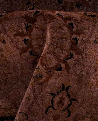 Contemporary Overdyed Wool Hand Knotted Brown Round Area Rug 6' 1" x 6' 1"