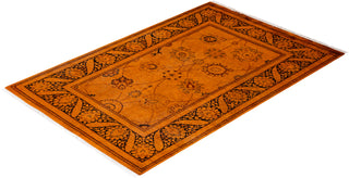 Modern Overdyed Hand Knotted Wool Orange Area Rug 4' 2" x 6' 3"