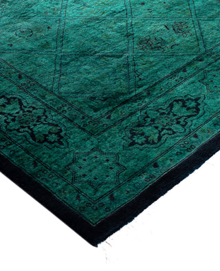 Overdyed Hand-Knotted Wool Modern-Contemporary Green Runner 3' 2" x 12' 4"
