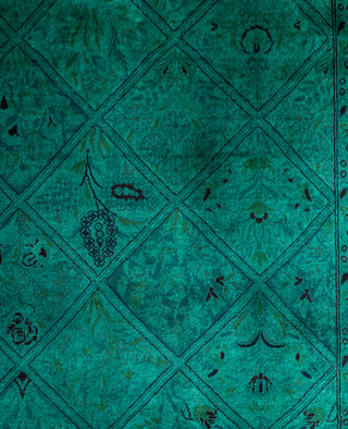 Overdyed Hand-Knotted Wool Modern-Contemporary Green Runner 3' 2" x 12' 4"