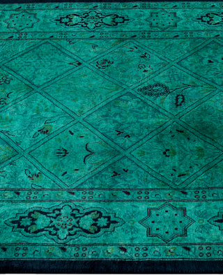 Overdyed Hand-Knotted Wool Modern-Contemporary Green Runner 3' 2" x 12' 4"