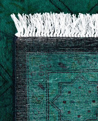 Overdyed Hand-Knotted Wool Modern-Contemporary Green Runner 3' 2" x 12' 4"