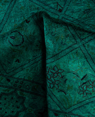 Overdyed Hand-Knotted Wool Modern-Contemporary Green Runner 3' 2" x 12' 4"