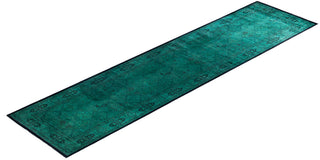 Overdyed Hand-Knotted Wool Modern-Contemporary Green Runner 3' 2" x 12' 4"