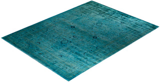 Modern Overdyed Hand Knotted Wool Blue Area Rug 9' 1" x 12' 1"