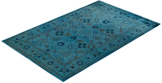 Modern Overdyed Hand Knotted Wool Blue Area Rug 6' 1" x 9' 5"