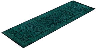 Overdyed Hand-Knotted Wool Modern-Contemporary Green Runner 2' 7" x 8' 3"