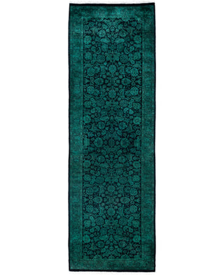 Overdyed Hand-Knotted Wool Modern-Contemporary Green Runner 2' 7" x 8' 3"