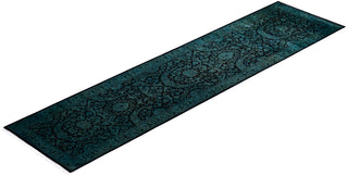Contemporary Hand Knotted Overdyed Blue Runner 2' 7" x 10' 5"