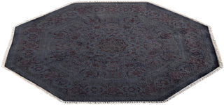 Modern Overdyed Hand Knotted Wool Gray Octagon Area Rug 4' 4" x 4' 5"
