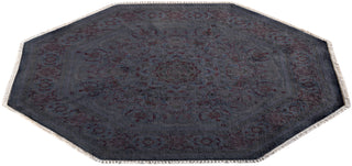 Contemporary Hand-Knotted Overdyed Gray Octagon Area rug 4' 4" x 4' 5"