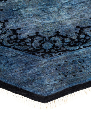 Modern Overdyed Hand Knotted Wool Blue Octagon Area Rug 4' 3" x 4' 5"