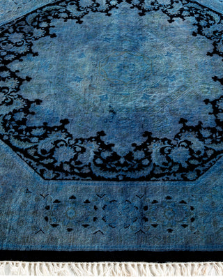 Modern Overdyed Hand Knotted Wool Blue Octagon Area Rug 4' 3" x 4' 5"