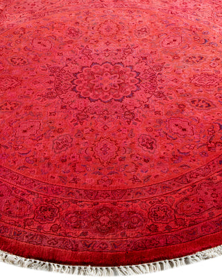 Modern Overdyed Hand Knotted Wool Pink Round Area Rug 4' 3" x 4' 3"