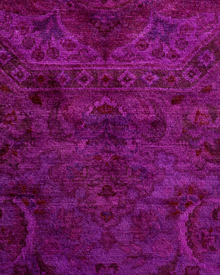Modern Overdyed Hand Knotted Wool Purple Octagon Area Rug 4' 0" x 4' 3"