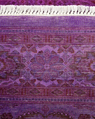 Modern Overdyed Hand Knotted Wool Purple Octagon Area Rug 4' 0" x 4' 3"