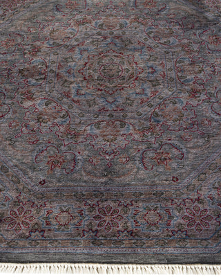 Modern Overdyed Hand Knotted Wool Gray Octagon Area Rug 4' 4" x 4' 4"