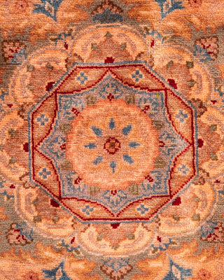 Modern Overdyed Hand Knotted Wool Pink Octagon Area Rug 4' 3" x 4' 4"