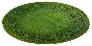 Modern Overdyed Hand Knotted Wool Green Round Area Rug 4' 1" x 4' 1"