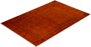 Modern Overdyed Hand Knotted Wool Orange Area Rug 6' 2" x 9' 3"
