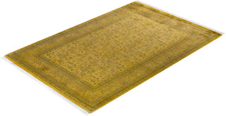 Modern Overdyed Hand Knotted Wool Yellow Area Rug 4' 3" x 6' 5"