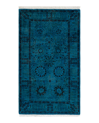 Contemporary Fine Vibrance Blue Wool Area Rug 3' 1" x 5' 5"