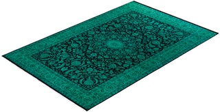 Modern Overdyed Hand Knotted Wool Green Area Rug 6' 1" x 9' 3"