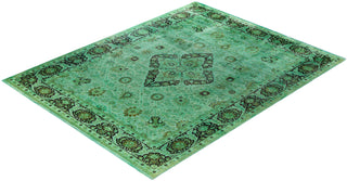 Overdyed Hand-Knotted Wool Modern-Contemporary Green Area Rug 9' 1" x 11' 9"