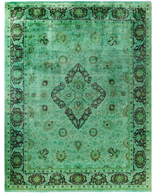 Overdyed Hand-Knotted Wool Modern-Contemporary Green Area Rug 9' 1" x 11' 9"