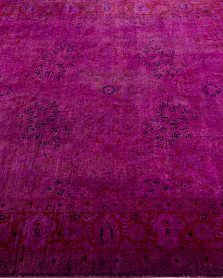 Modern Overdyed Hand Knotted Wool Purple Square Area Rug 4' 7" x 4' 8"
