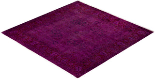 Modern Overdyed Hand Knotted Wool Purple Square Area Rug 4' 7" x 4' 8"