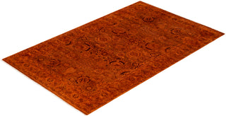 Modern Overdyed Hand Knotted Wool Orange Area Rug 4' 7" x 7' 2"