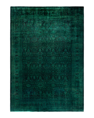 Contemporary Overyed Wool Hand Knotted Green Area Rug 10' 0" x 14' 0"