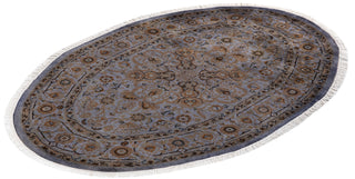Overdyed Hand-Knotted Gray Oval Area Rug 3' 4" x 4' 10"