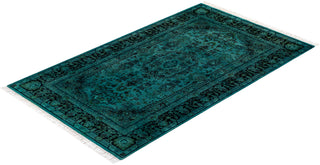 Contemporary Hand-Knotted Overdyed Blue Area Rug 3' 2" x 5' 4"