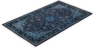 Modern Overdyed Hand Knotted Wool Blue Area Rug 3' 3" x 5' 3"