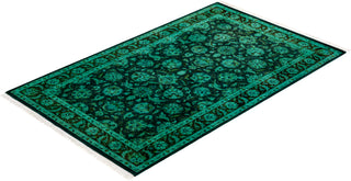 Modern Overdyed Hand Knotted Wool Green Area Rug 3' 2" x 5' 2"