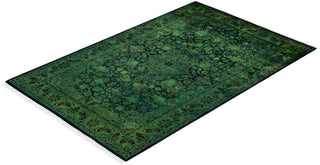 Modern Overdyed Hand Knotted Wool Green Area Rug 4' 1" x 6' 4"