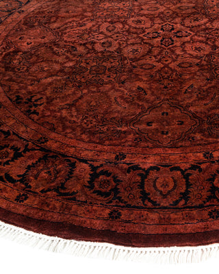 Modern Overdyed Hand Knotted Wool Red Round Area Rug 5' 1" x 5' 1"