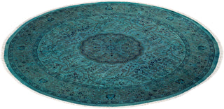Modern Overdyed Hand Knotted Wool Blue Round Area Rug 5' 8" x 5' 9"