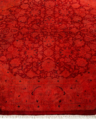 Modern Overdyed Hand Knotted Wool Orange Octagon Area Rug 4' 2" x 4' 3"